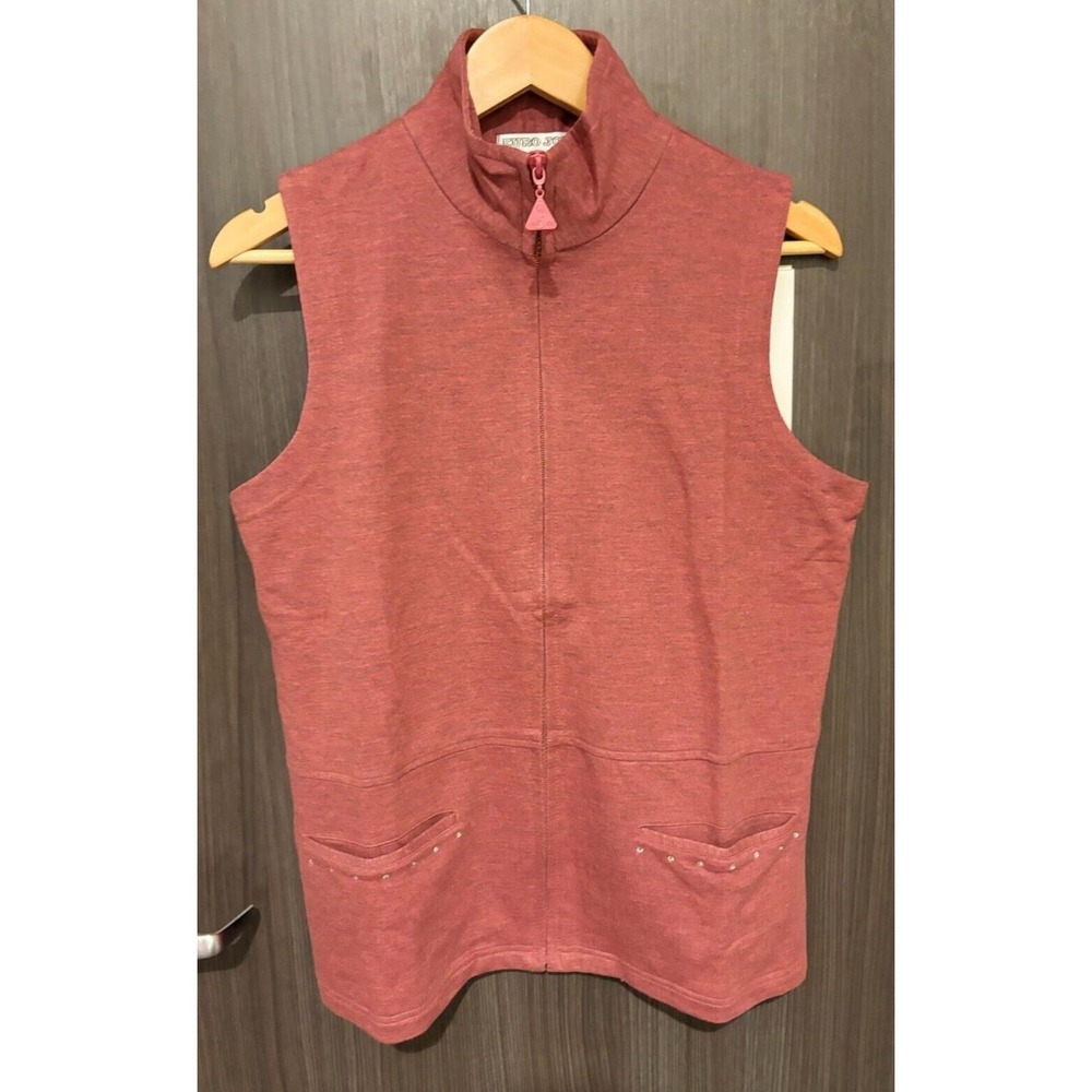 Euro Joy Vest Women's Small red Classic Mock Neck Beaded Pockets Full‎ Zip